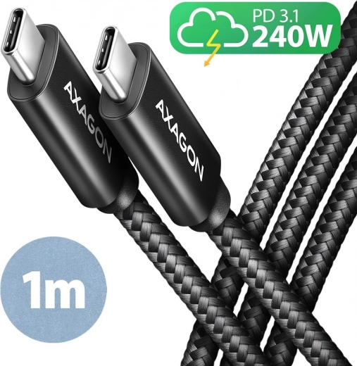 USB‑C cable 1 m 240 W PD, fast charging 5 A, braided, aluminum connectors