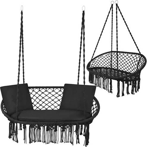 Hanging boho hammock chair for two, black GARDLOV