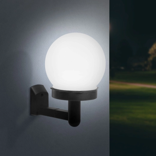 LED-wandlamp op zonne-energie met bol, koelwit, zwart
