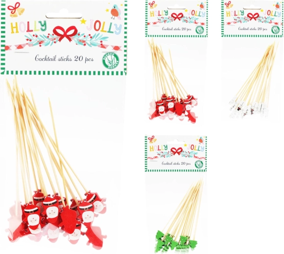 Christmas cocktail picks 12 cm, mixed decorations (20 pcs)