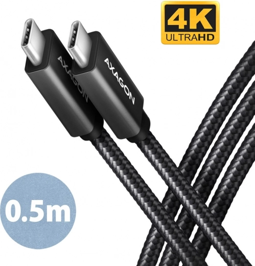 AXAGON USB‑C – USB‑C cable 20 Gb/s, 0.5 m, PD 100 W, 4K, braided, black