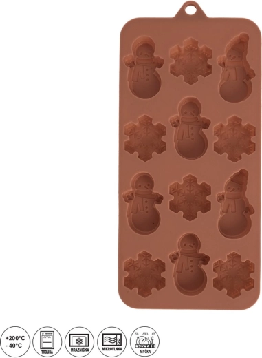 Siliconen chocoladevorm Kerstmis 12 vormen bruin - 1 stuk