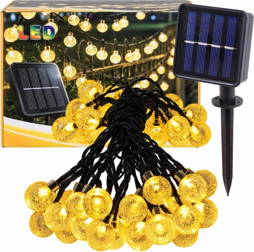 Guirlande lumineuse solaire de jardin avec boules, 50 LED, 7,5 m