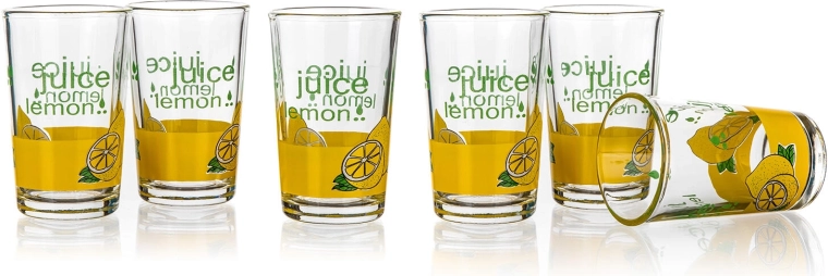 Lemon Print Glasses 250 ml, Set of 6