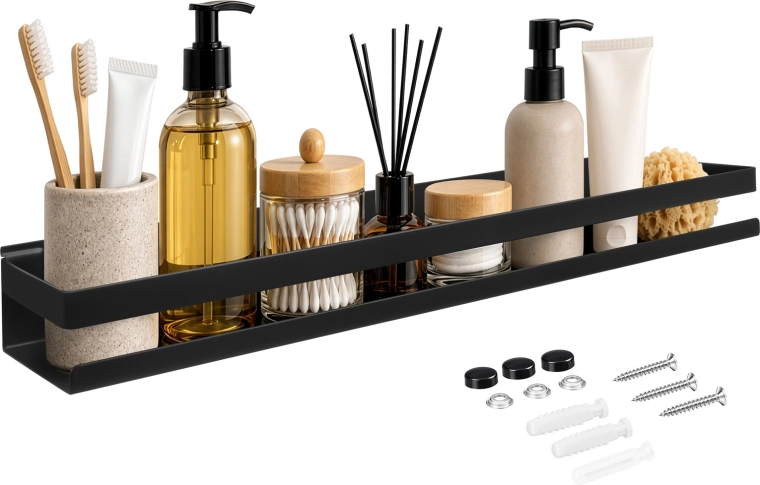 Zortiva wall-mounted bathroom shelf, black, 50 cm
