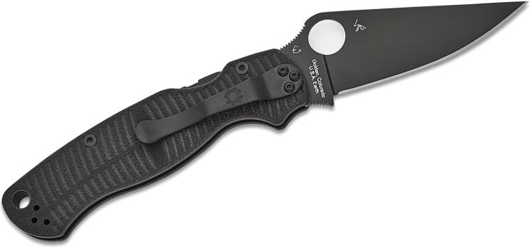 Couteau pliant Spyderco Para Military 2 Salt, G-10 noir, CPM MagnaCut, lame noire