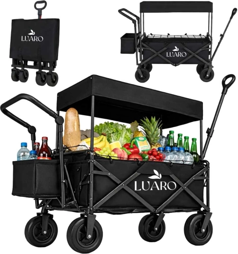 Folding beach and garden cart with canopy and net LUARO, black