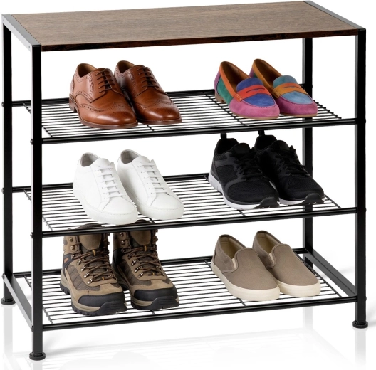 Étagère à chaussures en métal Vilde, noire, 4 niveaux 60 × 30 × 57 cm