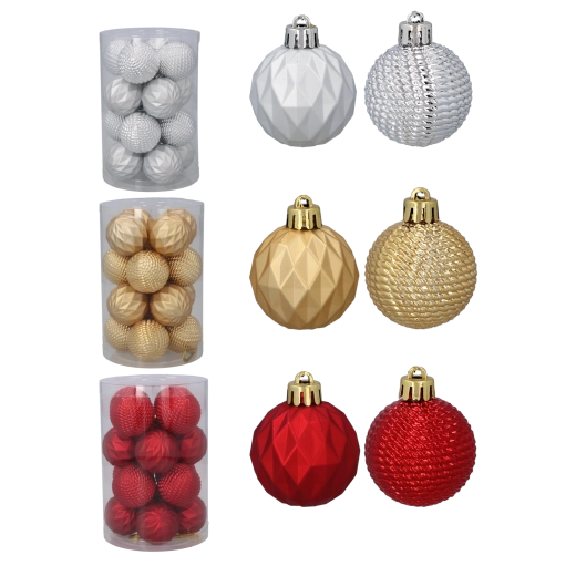 Set kerstballen 4 cm – rood, goud en zilver, 16 stuks