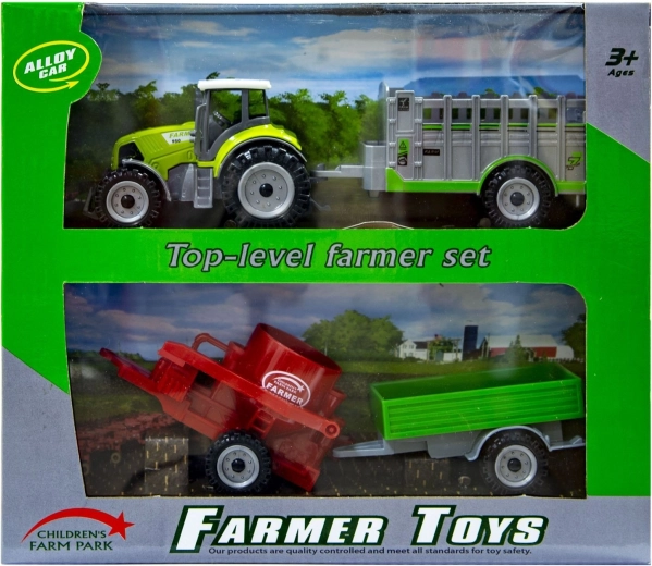 Grüner Traktor mit austauschbaren Anhängern
