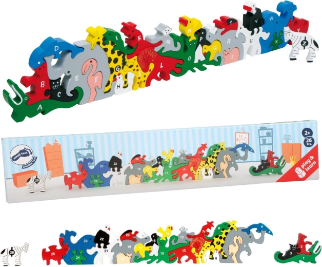 Wooden Animal Puzzle with Letters and Numbers