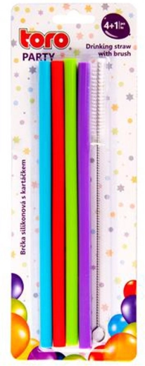 Toro silicone straws 20 cm with cleaning brush (4 pcs)