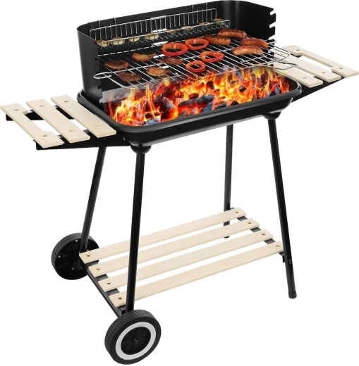 Tuin-houtskoolgrill op wielen met 3 schappen