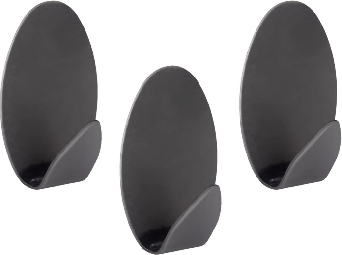 Zelfklevende ovale stalen haken zwart (3 stuks)
