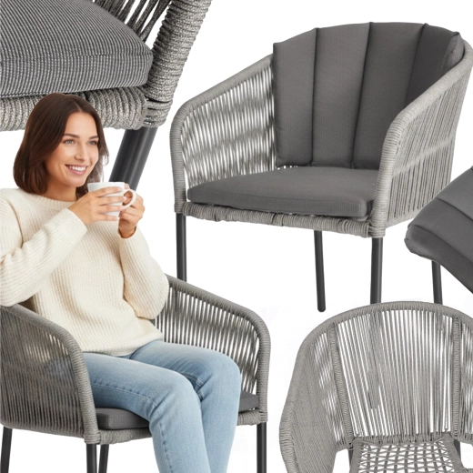 Victoria tuinstoel van polyrattan met kussen, grijs