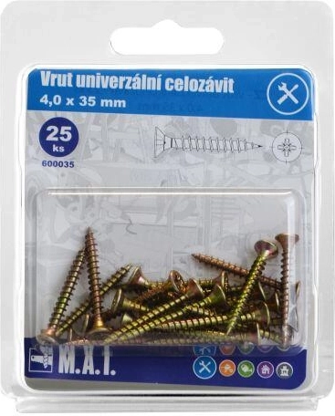 Universele schroef met volle schroefdraad 4 × 35 mm, verzinkt (25 stuks)