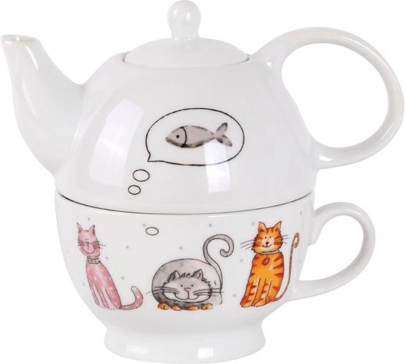 Petite théière en porcelaine avec tasse TORO 450 ml – chat et chien