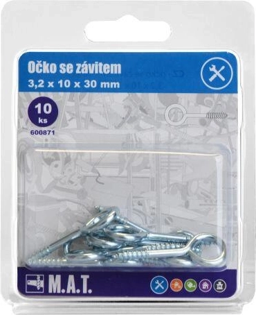 Gesloten oog met schroefdraad 30 × 10 × 3,2 mm, verzinkt, 10 stuks