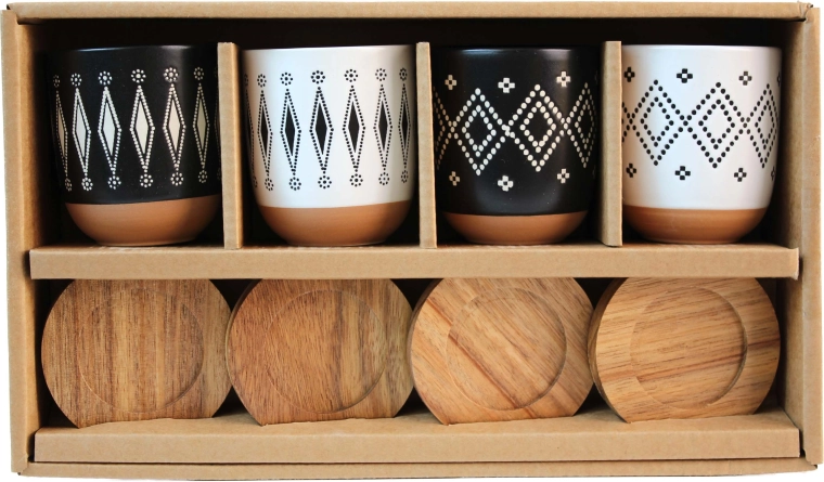 Kitchisimo Tassen-Set 4 Stk. 140 ml mit Holztablett