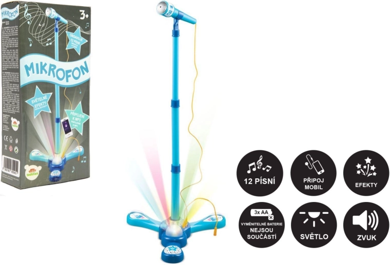 Kinderkaraoke-microfoon op standaard met licht en geluid – Blauw