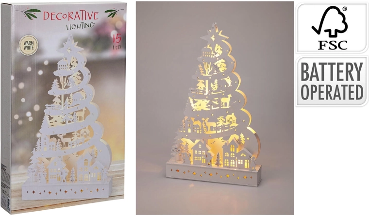 Décoration LED en bois – sapin de Noël 45 cm blanc - 1 pièce