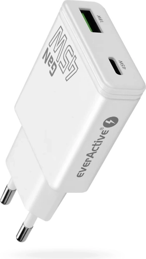 everActive GaN super slim oplader 45 W met USB‑C PD en USB‑A QC 3.0