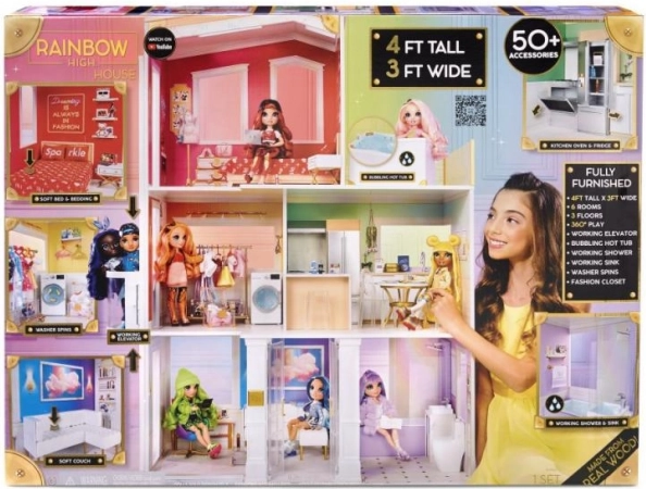 Maison de poupées en bois à deux étages RAINBOW HIGH avec surprise et meubles