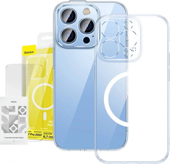 Baseus Crystal Transparent Magnetic Case and Tempered Glass for iPhone 14 Pro Max