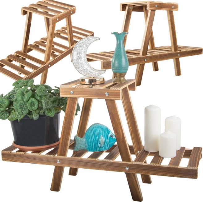Houten tweelaagse plantenstandaard