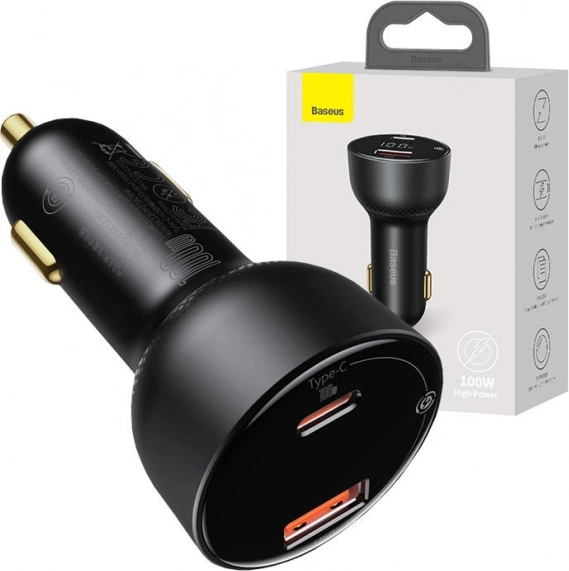 Chargeur rapide pour voiture Baseus USB et USB-C 100W noir