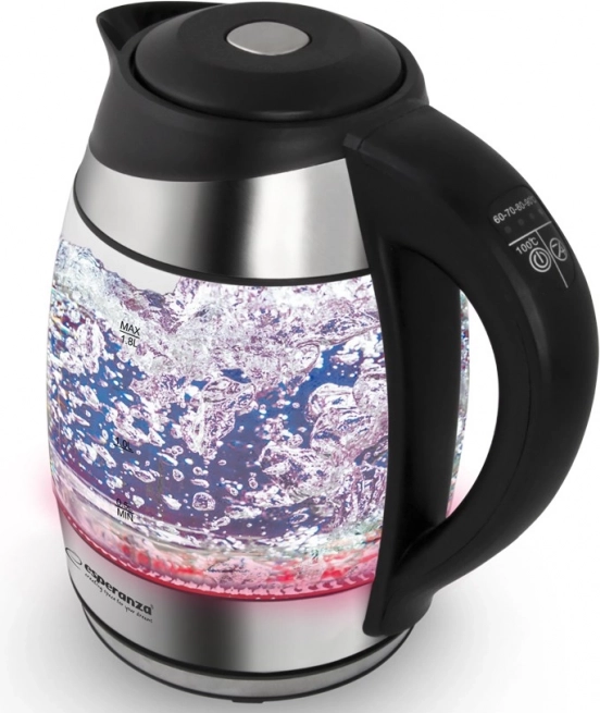Glazen waterkoker Esperanza Seine 1,7 l, zwart met LED-verlichting en temperatuurregeling