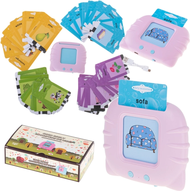 Interactive educational card reader for learning English words, 112 cards, pink