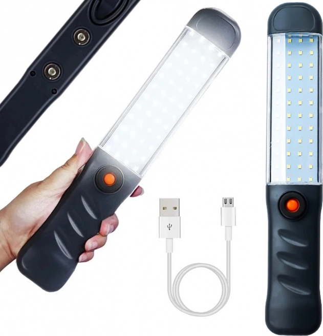 Lampe d’atelier LED puissante COB 48, rechargeable USB avec crochet et aimant