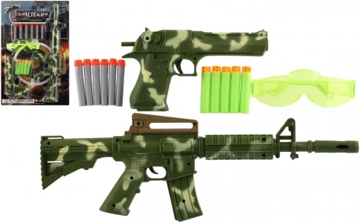 Plastic pistol and rifle with foam darts and safety goggles