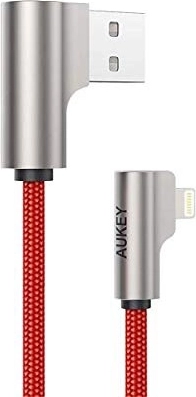 Red nylon USB cable - Lightning 2m with 90-degree angle