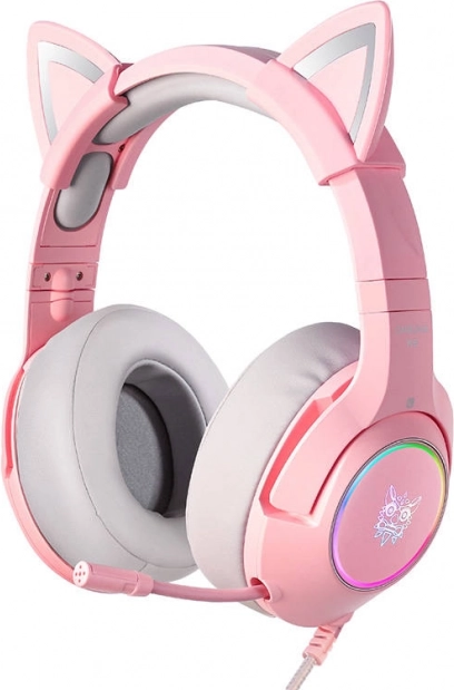 Casque de jeu rose avec oreilles de chat
