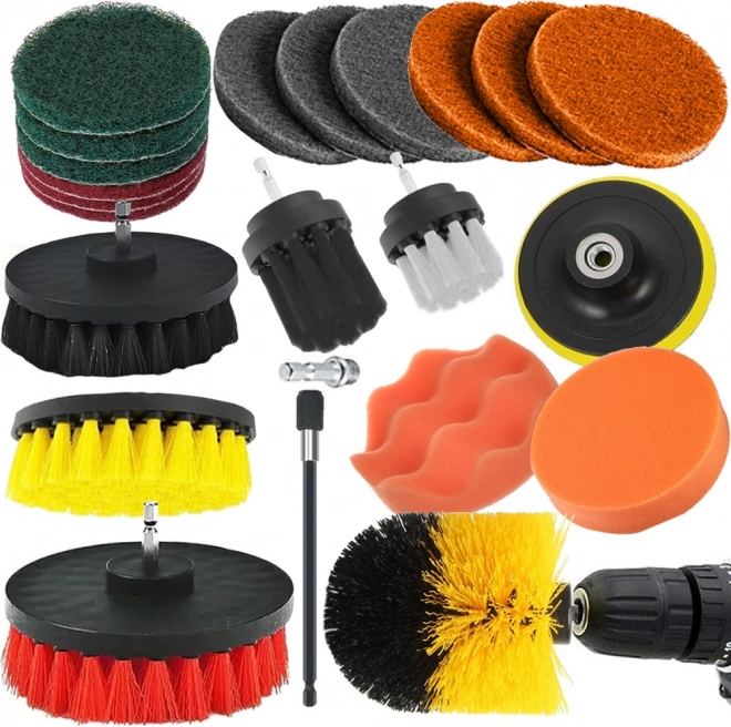 Kit d’éponges et de brosses de polissage pour perceuse, 23 pièces