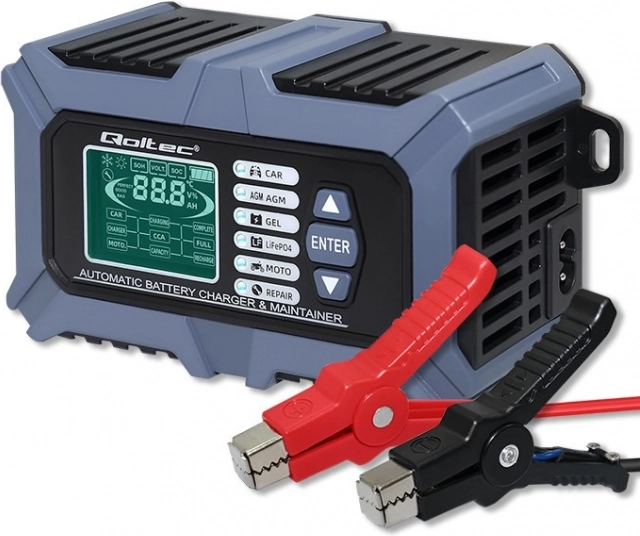 Chargeur intelligent à microprocesseur avec testeur de batterie et fonction de réparation 12V | 6A | LCD | Chargeur de batterie AGM LiFePO4 GEL