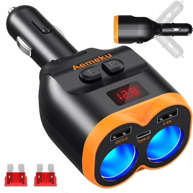 Diviseur d'allume-cigare avec chargeur USB-A et USB-C QC 3.0