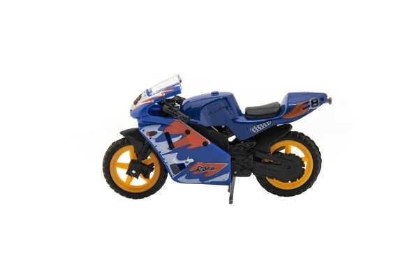 Race motorfiets metaal/kunststof 8cm vrij rollend mix soorten op kaart