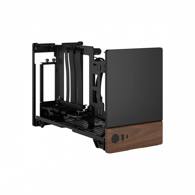 Elegante zwarte computerset met houten basis