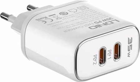 Netlader LDNIO 35 W met twee USB‑C voor iPhone + USB‑C – Lightning‑kabel