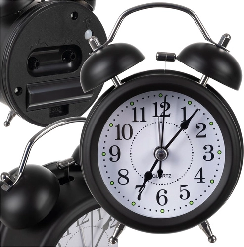 Retro metal alarm clock with LED backlight and silent operation
