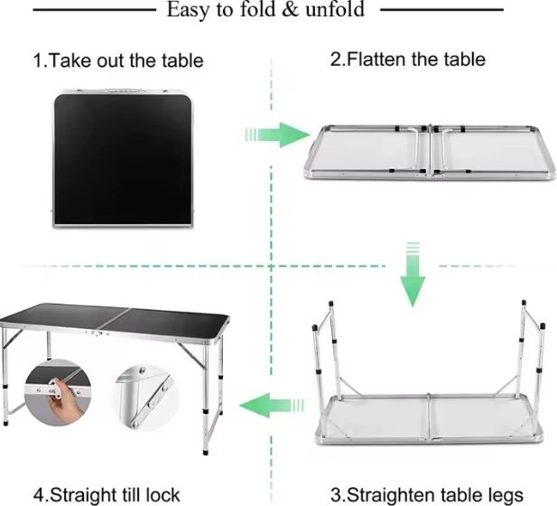 Opvouwbare campingtafel met verstelbare hoogte 120x60 cm zwart