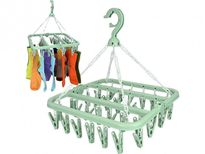 Hanging sock dryer and lingerie rack with 32 clips