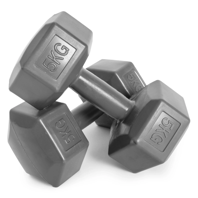 Set van zeshoekige halters 2x5 kg grijs ModernHome