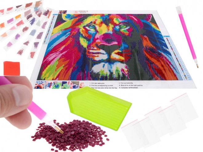 Set voor diamant schilderen - regenboog leeuw