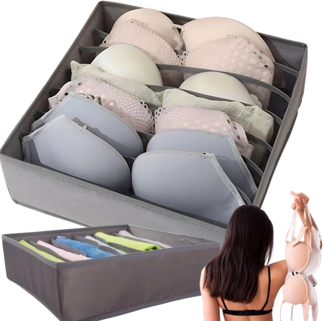 Bra Organizer with 6 Compartments Gray