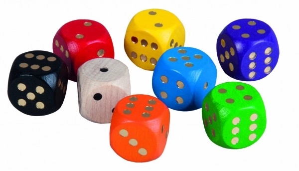 Dés de jeu colorés en bois jeu de société 16mm 150 pcs en boîte plastique 10x14cm
