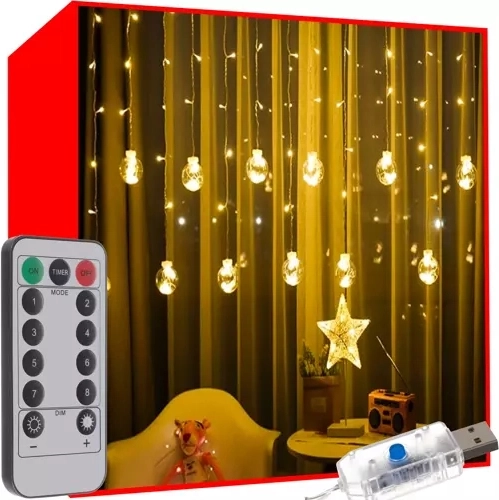 LED Gordijnverlichting met USB, Warm Wit